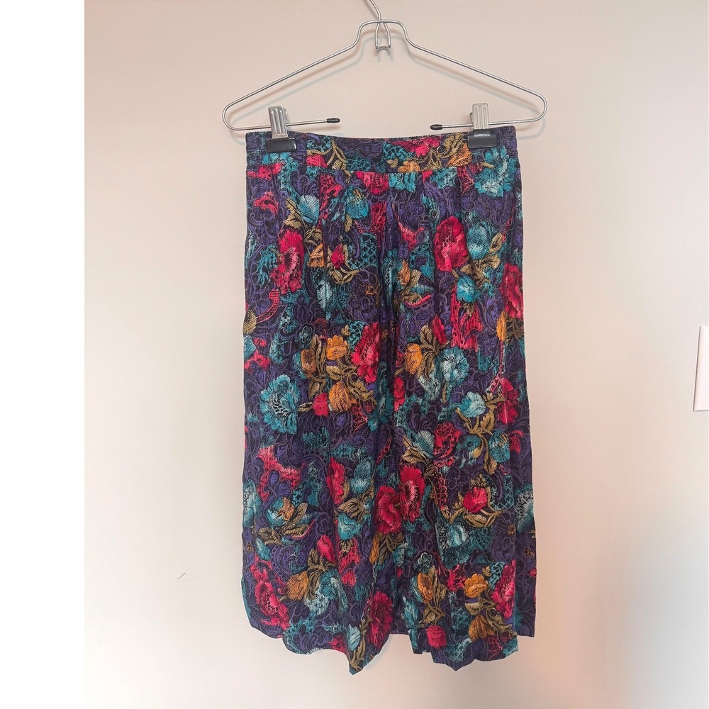 NORTON MCNAUGHTON | Floral Midi Skirt Womens 6P Purple Vintage 90s Made in USA